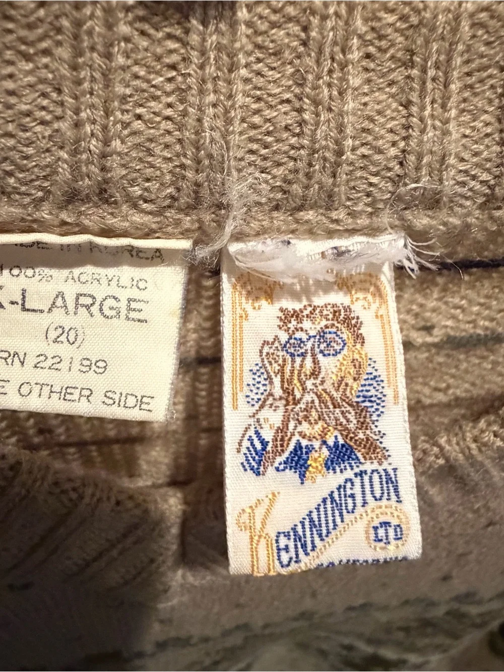 Vintage Men's Cream Fair Isle V-Neck Sweater by Kennington Ltd XL